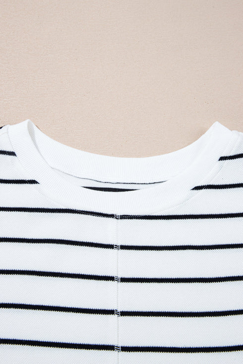 Striped Padded Shoulder Muscle Tee And Wide Leg Pants Lounge Set